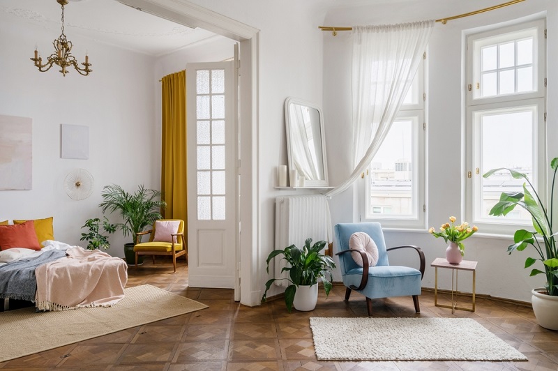 Studio apartment with Sheer Curtains